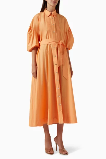 Pintuck Maxi Dress in Cotton Poplin