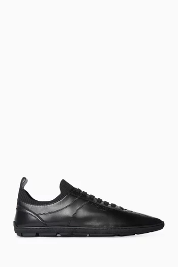 Lace-up Sneakers in Leather & Knit