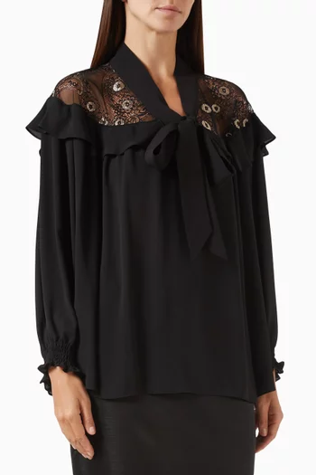 Lace-panel Scarf-neck Top
