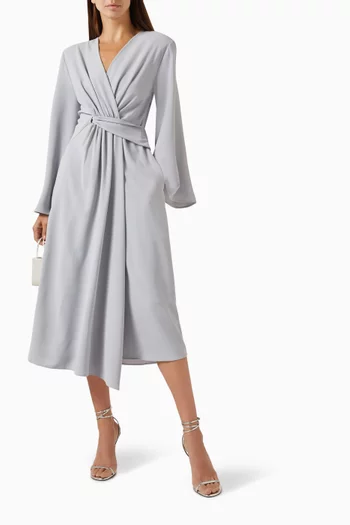 Gathered-front Midi Dress
