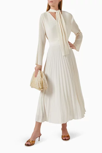 Pleated Scarf-neck Blouse