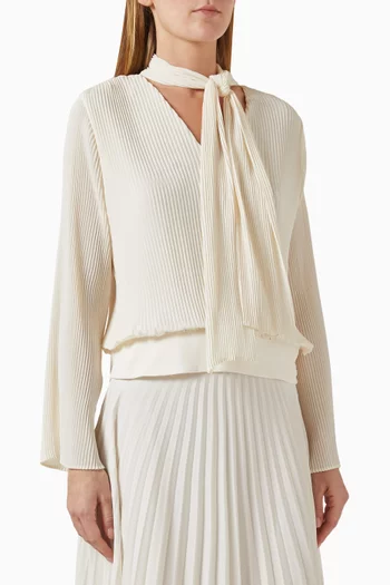 Pleated Scarf-neck Blouse