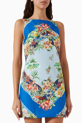 Floral Ridroity Mini Dress in Viscose Blend
