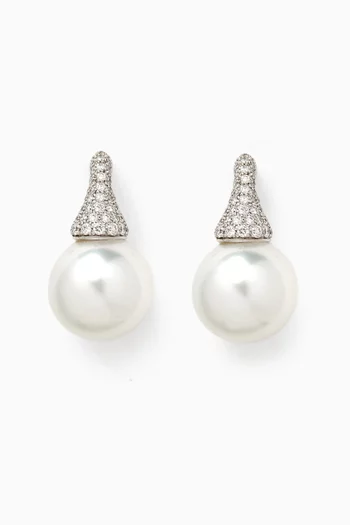 Diamond & Pearl Earrings in 18kt White Gold