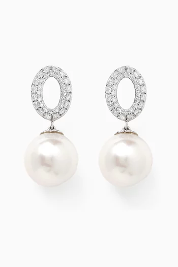 Diamond & Pearl Earrings in 18kt White Gold