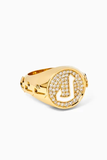 Oula Arabic Letter "Lam" Diamond Signet Ring in 18kt Gold