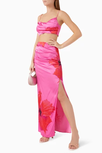 Floral Maxi Skirt in Satin