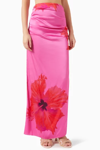 Floral Maxi Skirt in Satin