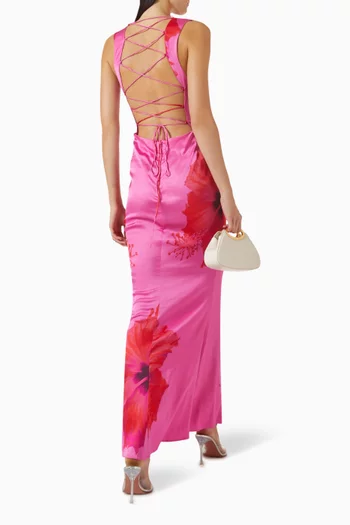 Lace-up Maxi Dress in Satin