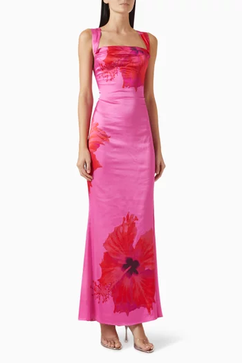 Lace-up Maxi Dress in Satin