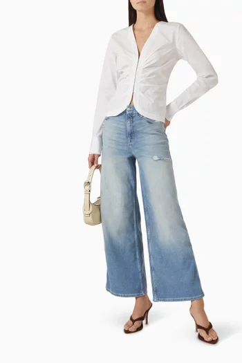 Ruched Shirt in Cotton-poplin