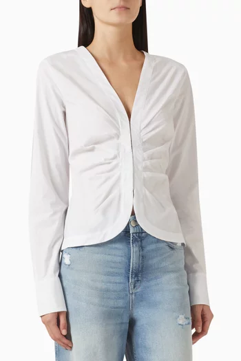Ruched Shirt in Cotton-poplin