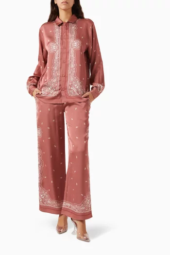 بنطال بقصة ساق واسعة ونقشة بيزلي ستان معاد تدويره