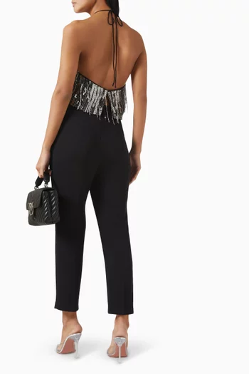 Sequinned Open-back Crop Top