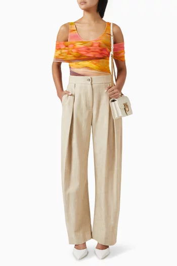 Asymmetrical Landscape-print Bodysuit in Jersey
