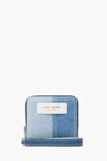 Logo Small Compact Wristlet in Denim