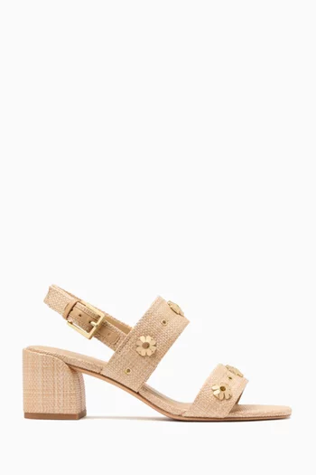Flower Stud 55 Block Heels in Raffia