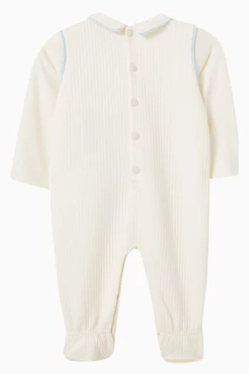 بيجاما قطعة واحدة بنسيج مضلع وشعار الماركة