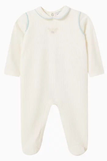 بيجاما قطعة واحدة بنسيج مضلع وشعار الماركة