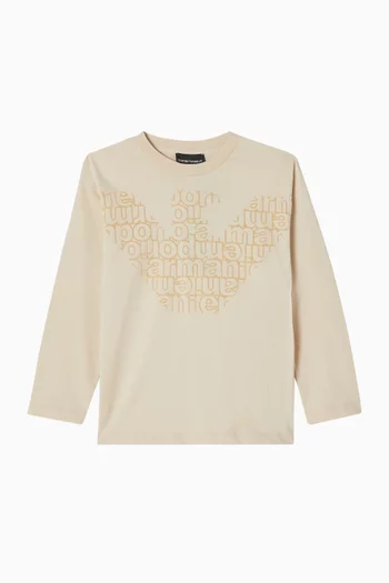 تي شيرت بشعار الماركة بملمس بارز قطن