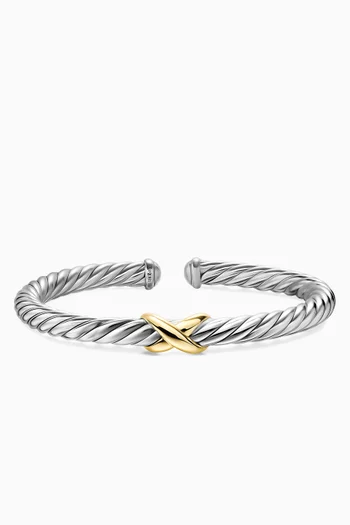 سوار كابل فليكس بحلية شعار X فضة إسترلينية وذهب أصفر عيار 14