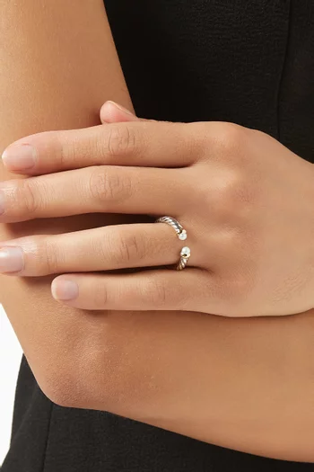 Petite Cable Pearl Open Ring in Sterling Silver & 14kt Gold