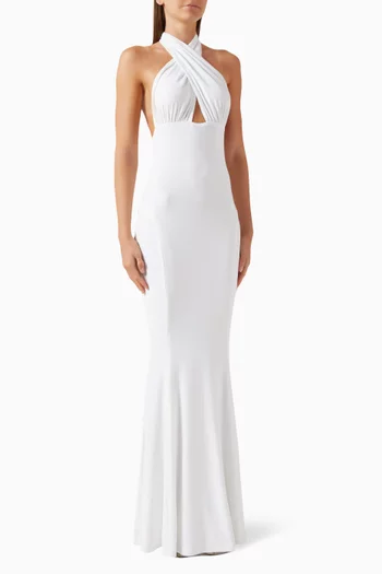 Cross Halter Fishtail Gown in Poly Lycra