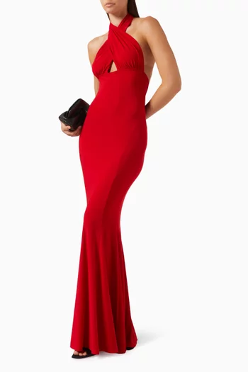 Cross Halter Fishtail Gown in Poly Lycra