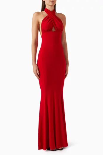 Cross Halter Fishtail Gown in Poly Lycra