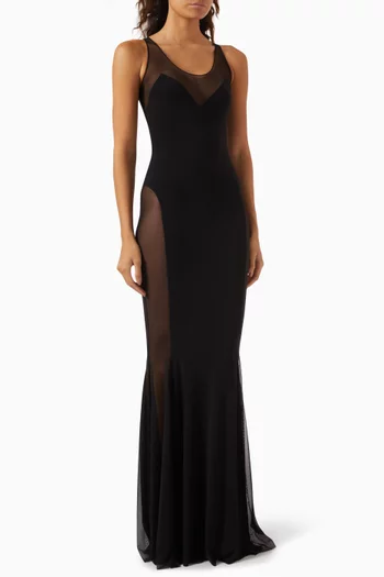 Racer Fishtail Gown in Mesh & Velvet