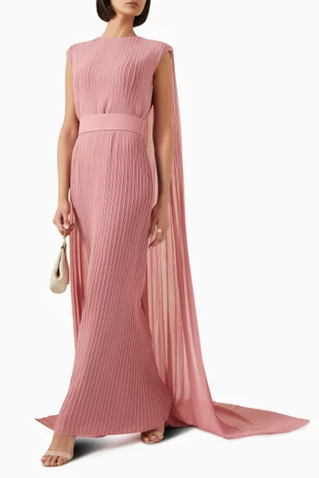 Tavia Cape Maxi Dress in Plissé