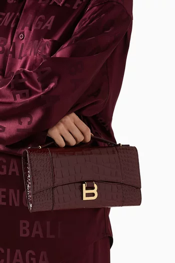 Hourglass Pochette Top-handle Bag in Croc-embossed Leather