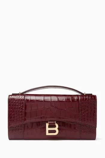 Hourglass Pochette Top-handle Bag in Croc-embossed Leather