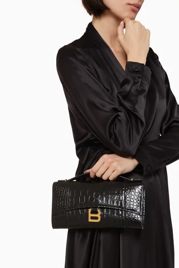 Hourglass Pochette Top-handle Bag in Croc-embossed Leather