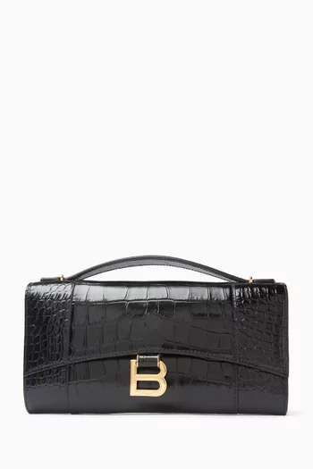 Hourglass Pochette Top-handle Bag in Croc-embossed Leather