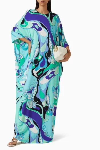Orchidee-print Kaftan in Satin Jersey