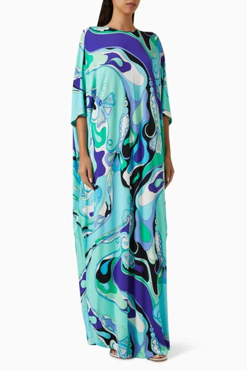 Orchidee-print Kaftan in Satin Jersey