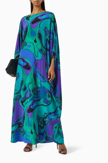 Marmo-print Kaftan in Crepe de Chine