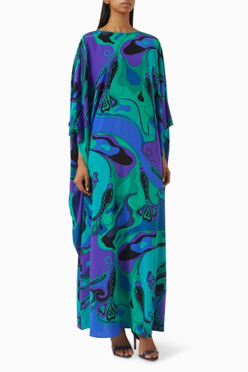 Marmo-print Kaftan in Crepe de Chine