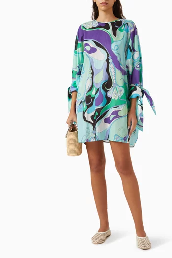 Orchidee-print Mini Kaftan in Cotton Muslin