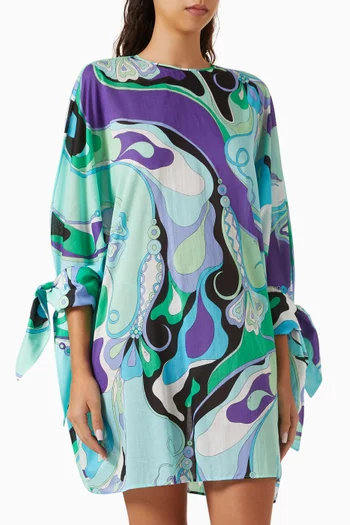 Orchidee-print Mini Kaftan in Cotton Muslin