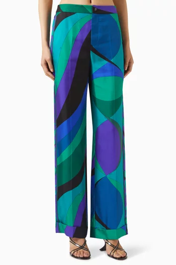 Pesci-print Pants in Silk-twill