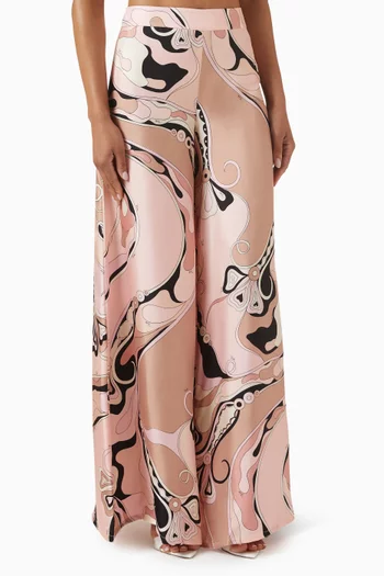 Orchidee-print Wide-leg Pants in Silk-twill