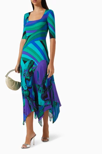 Asymmetric-hem Dress in Satin Jersey