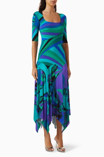 Asymmetric-hem Dress in Satin Jersey