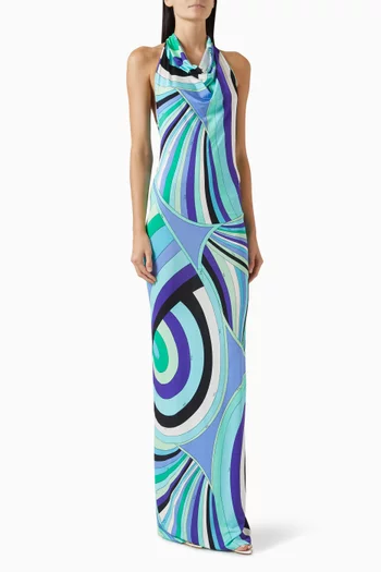 Iride-print Maxi Dress in Jersey-satin