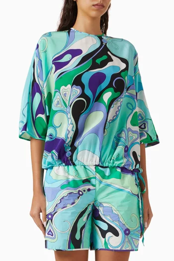 Orchidee-print Blouse in Silk Crepe de Chine