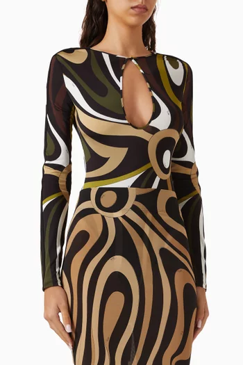 Marmo-print Bodysuit in Satin Jersey