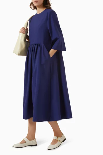 Gathered Midi Dress in Wool Blend