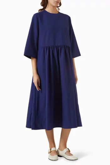 Gathered Midi Dress in Wool Blend